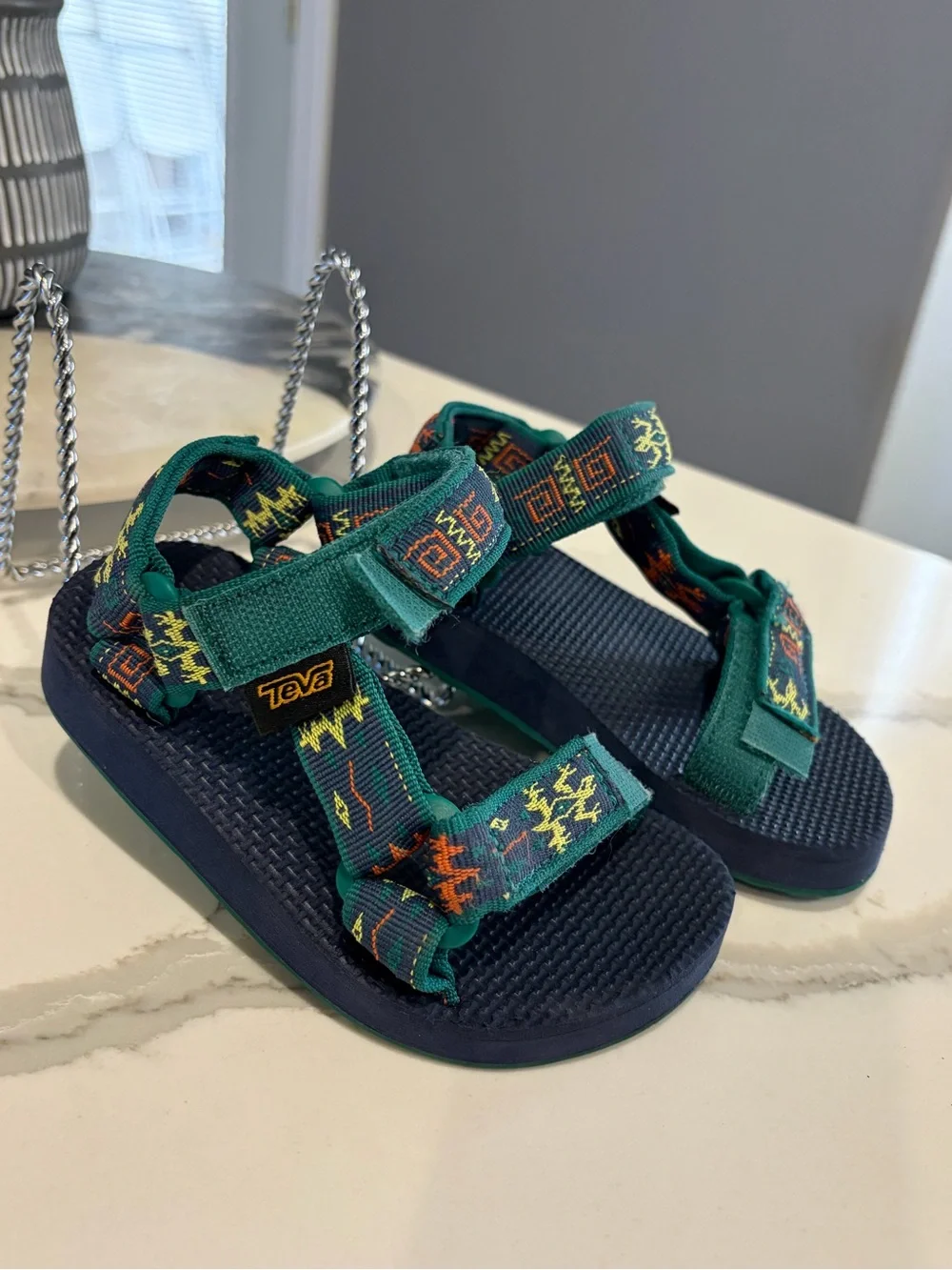 Teva Kids Green & Navy Textile Strap Sandals